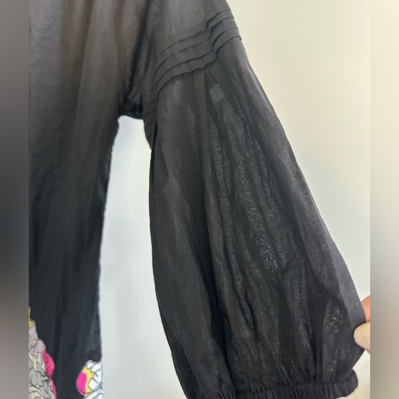 ❤️ Solitaire Los Angeles  Blouse with Floral Hem NWOT 100% French Cotton Large - Picture 5 of 10